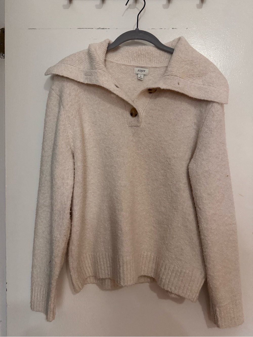 J. Crew Cream Button-Collar Turtleneck Sweater